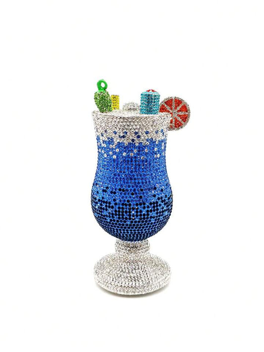 CM-BGS440167 Women Trendy Seoul Style Red Martini Crystal Diamond Goblet Clutch Bag