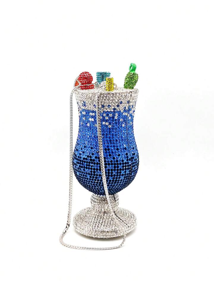 CM-BGS440167 Women Trendy Seoul Style Red Martini Crystal Diamond Goblet Clutch Bag