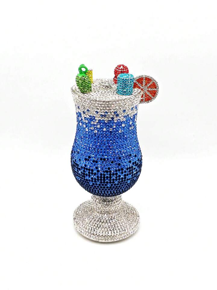 CM-BGS440167 Women Trendy Seoul Style Red Martini Crystal Diamond Goblet Clutch Bag