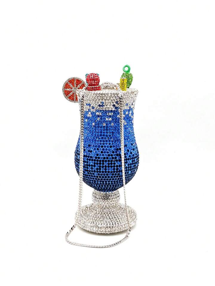 CM-BGS440167 Women Trendy Seoul Style Red Martini Crystal Diamond Goblet Clutch Bag