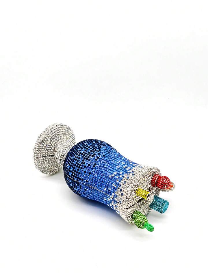 CM-BGS440167 Women Trendy Seoul Style Red Martini Crystal Diamond Goblet Clutch Bag