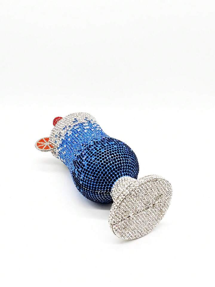 CM-BGS440167 Women Trendy Seoul Style Red Martini Crystal Diamond Goblet Clutch Bag