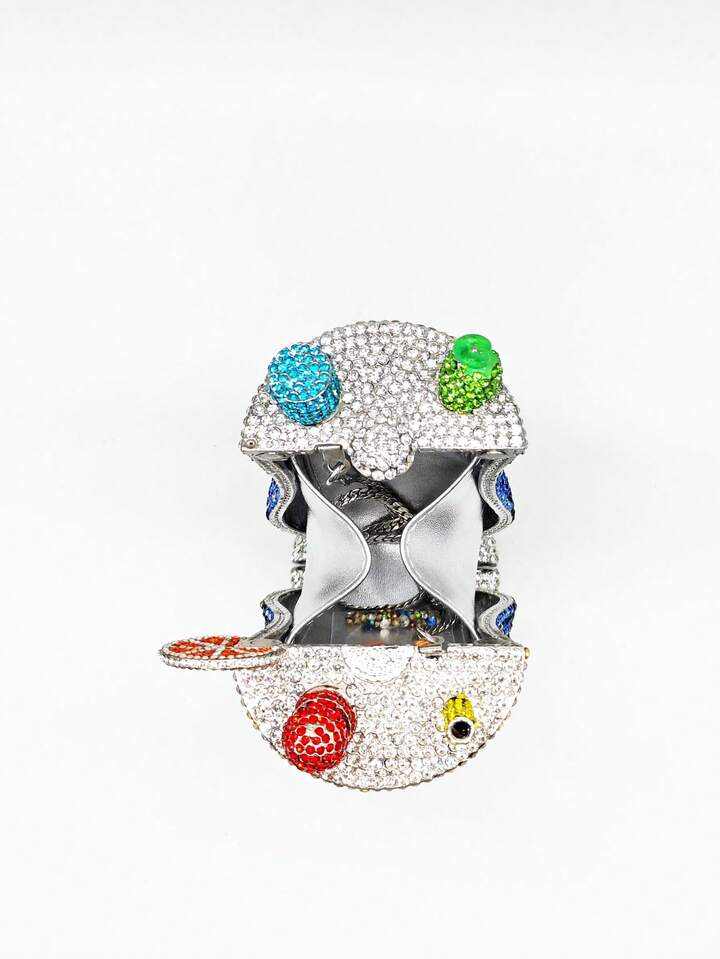 CM-BGS440167 Women Trendy Seoul Style Red Martini Crystal Diamond Goblet Clutch Bag