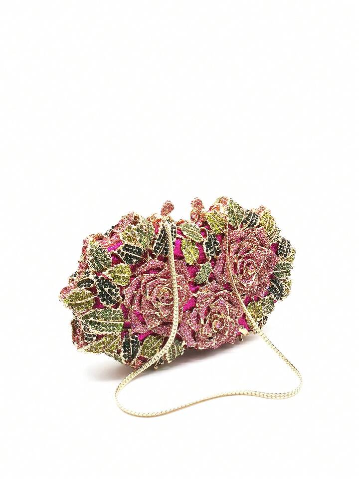 CM-BGS606156 Women Trendy Seoul Style Sparkling Multicolor Diamond Floral Evening Clutch Bag