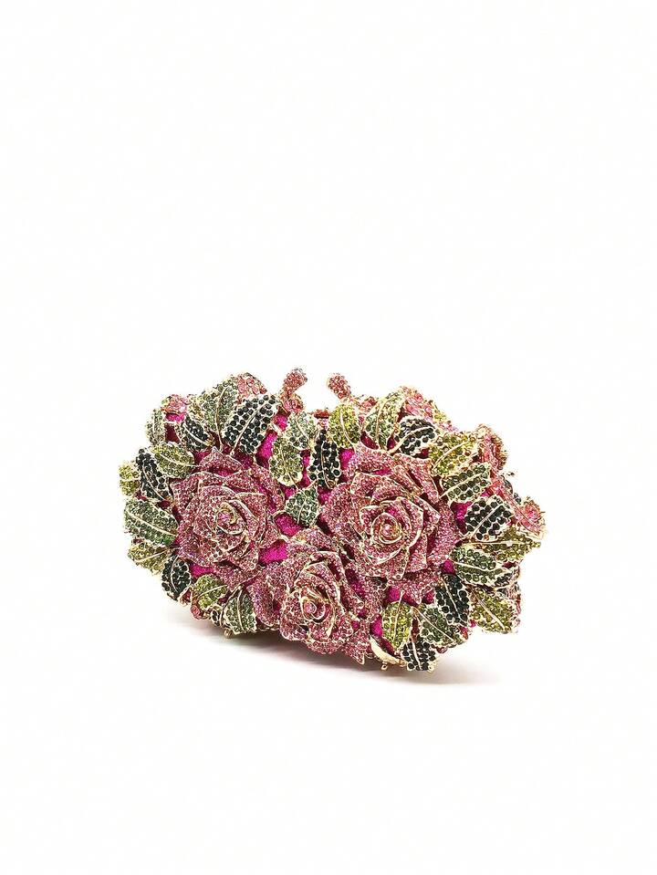 CM-BGS606156 Women Trendy Seoul Style Sparkling Multicolor Diamond Floral Evening Clutch Bag
