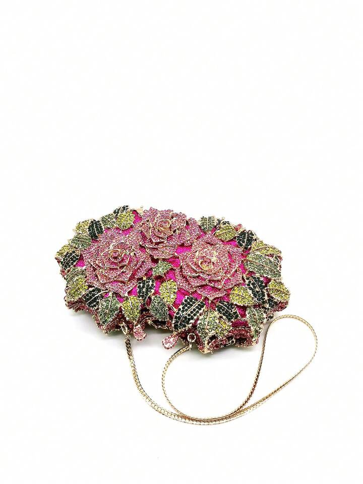 CM-BGS606156 Women Trendy Seoul Style Sparkling Multicolor Diamond Floral Evening Clutch Bag