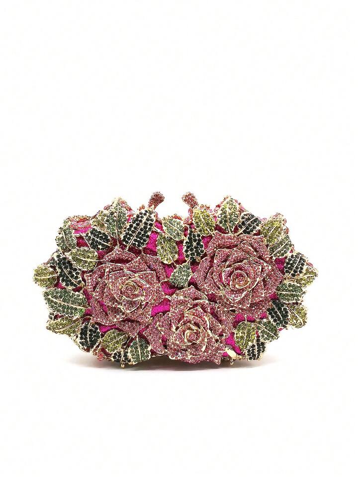CM-BGS606156 Women Trendy Seoul Style Sparkling Multicolor Diamond Floral Evening Clutch Bag