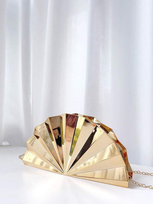 CM-BGS557131 Women Trendy Seoul Style Metallic Striped Asymmetric Clutch Bag - Gold