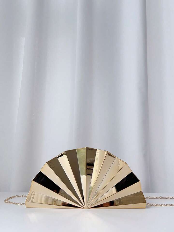 CM-BGS557131 Women Trendy Seoul Style Metallic Striped Asymmetric Clutch Bag - Gold