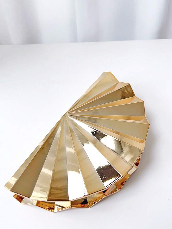 CM-BGS557131 Women Trendy Seoul Style Metallic Striped Asymmetric Clutch Bag - Gold