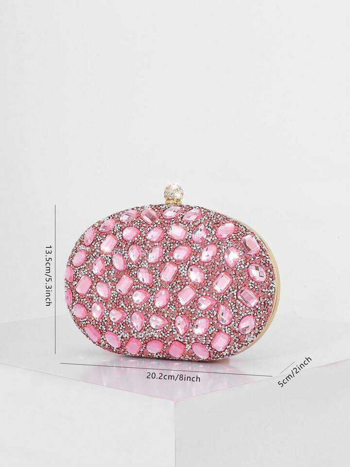 CM-BGS824641 Women Trendy Seoul Style Sunflower Rhinestone Decor Shiny Box-Shaped Clutch Bag - Pink