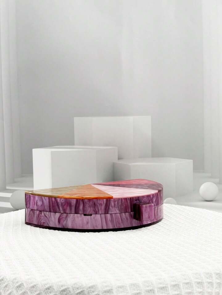 CM-BGS266521 Women Trendy Seoul Style Semi-Circle Patchwork Purse With Metal Chain Strap Evening Clutch