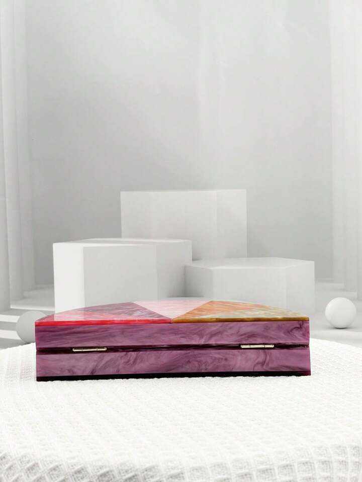 CM-BGS266521 Women Trendy Seoul Style Semi-Circle Patchwork Purse With Metal Chain Strap Evening Clutch