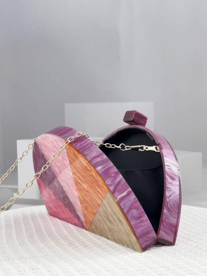 CM-BGS266521 Women Trendy Seoul Style Semi-Circle Patchwork Purse With Metal Chain Strap Evening Clutch