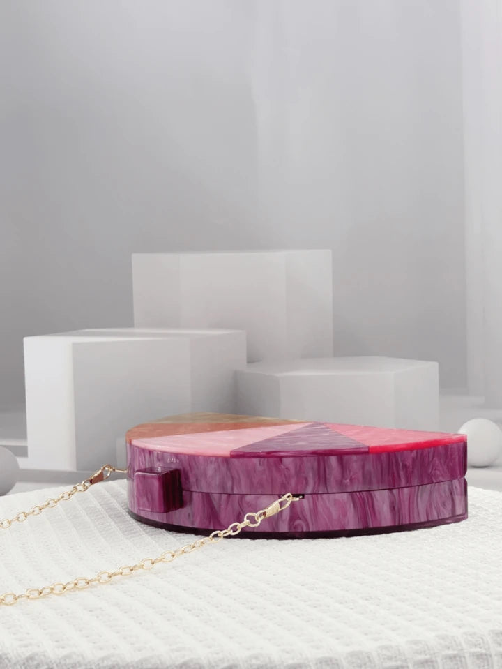 CM-BGS266521 Women Trendy Seoul Style Semi-Circle Patchwork Purse With Metal Chain Strap Evening Clutch