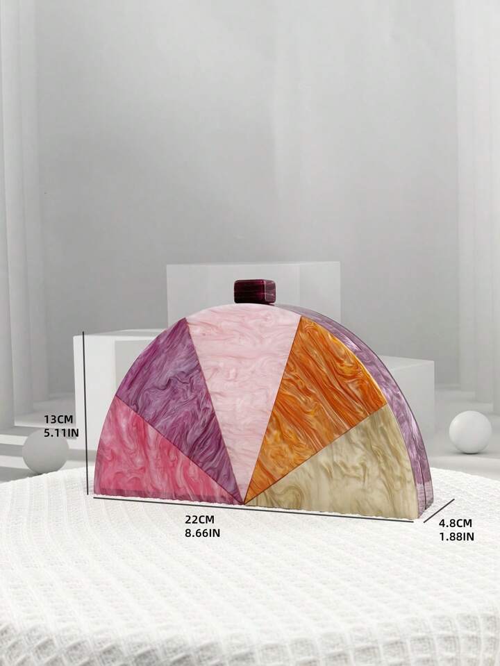 CM-BGS266521 Women Trendy Seoul Style Semi-Circle Patchwork Purse With Metal Chain Strap Evening Clutch