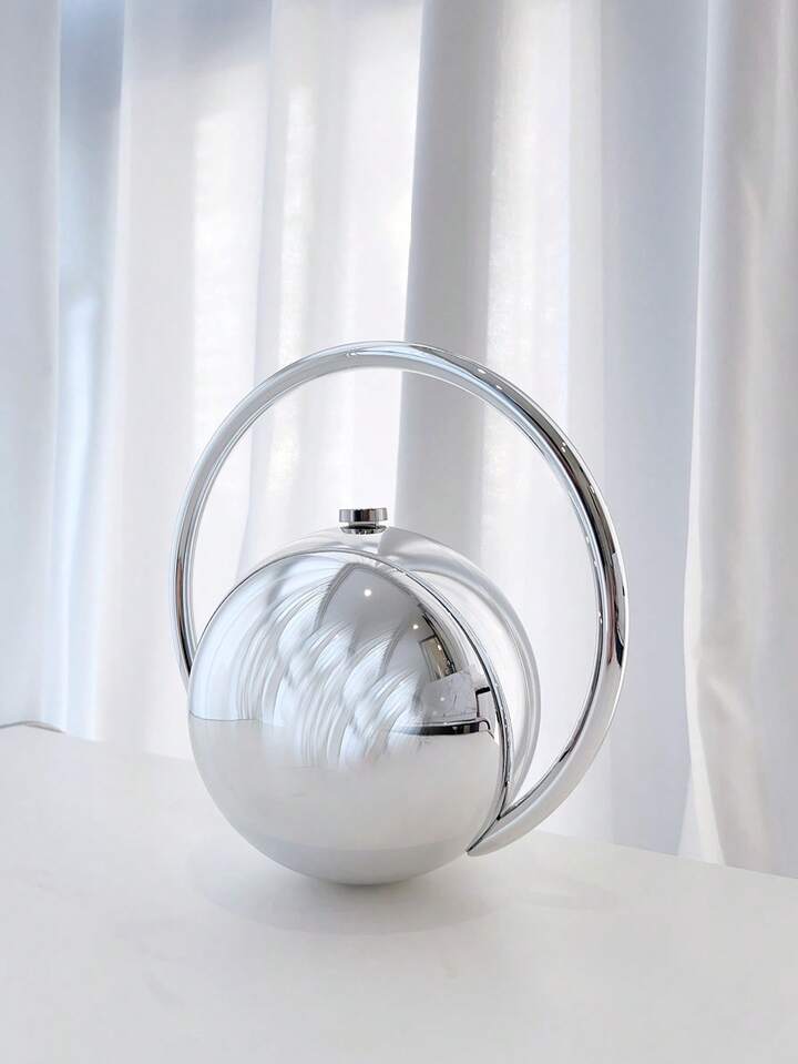 CM-BGS326453 Women Trendy Seoul Style 3D Asymmetric Ball Shaped Minimalist Evening Handbag - Silver