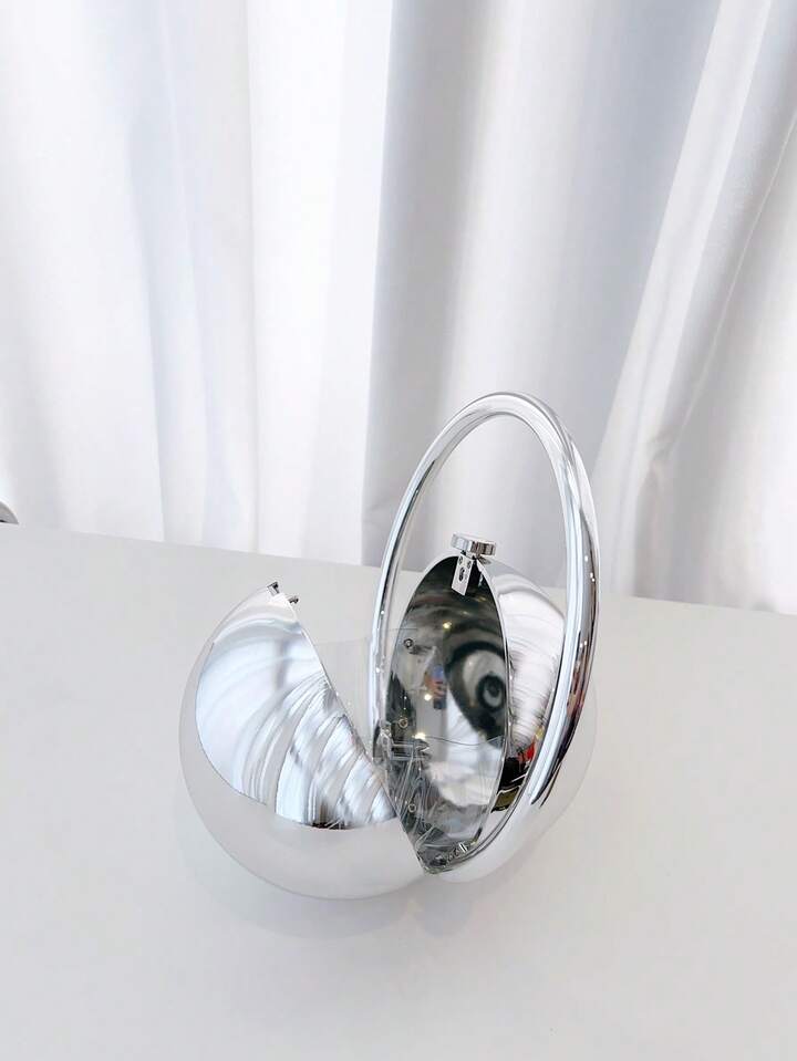 CM-BGS326453 Women Trendy Seoul Style 3D Asymmetric Ball Shaped Minimalist Evening Handbag - Silver