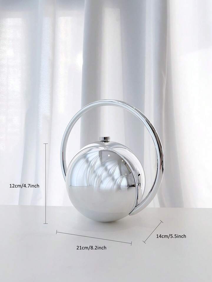 CM-BGS326453 Women Trendy Seoul Style 3D Asymmetric Ball Shaped Minimalist Evening Handbag - Silver