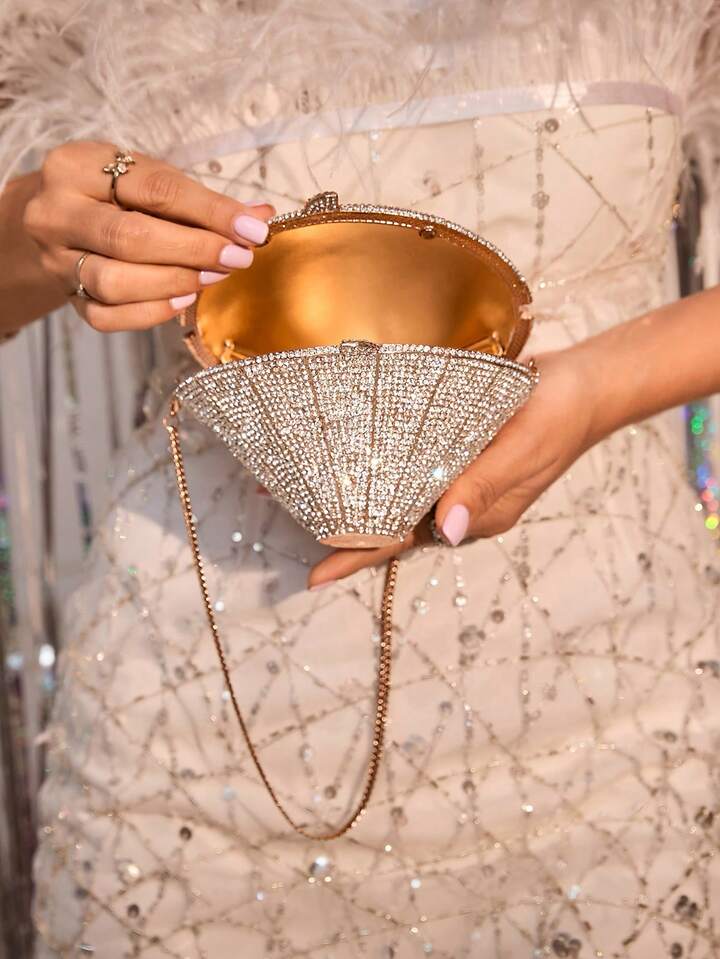 CM-BGS033799 Women Trendy Seoul Style Glitter Bling Rhinestone Shape Multicolored Crystal Evening Bag