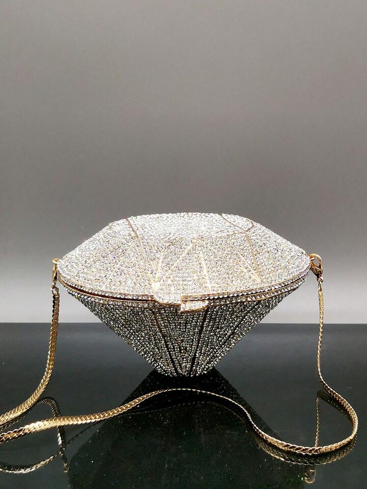 CM-BGS033799 Women Trendy Seoul Style Glitter Bling Rhinestone Shape Multicolored Crystal Evening Bag