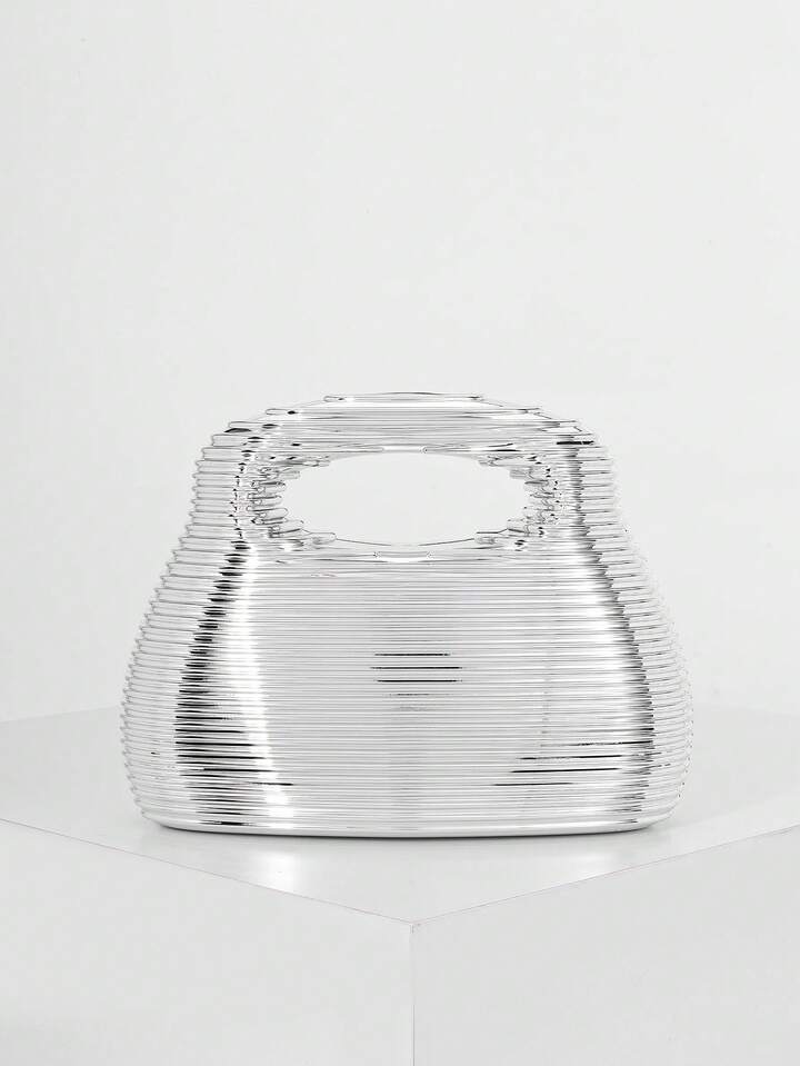 CM-BGS223024 Women Trendy Seoul Style Acrylic Striped Design Minimalist Handbag - Silver