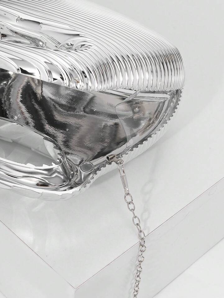 CM-BGS223024 Women Trendy Seoul Style Acrylic Striped Design Minimalist Handbag - Silver