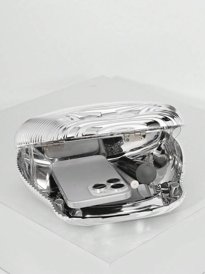 CM-BGS223024 Women Trendy Seoul Style Acrylic Striped Design Minimalist Handbag - Silver