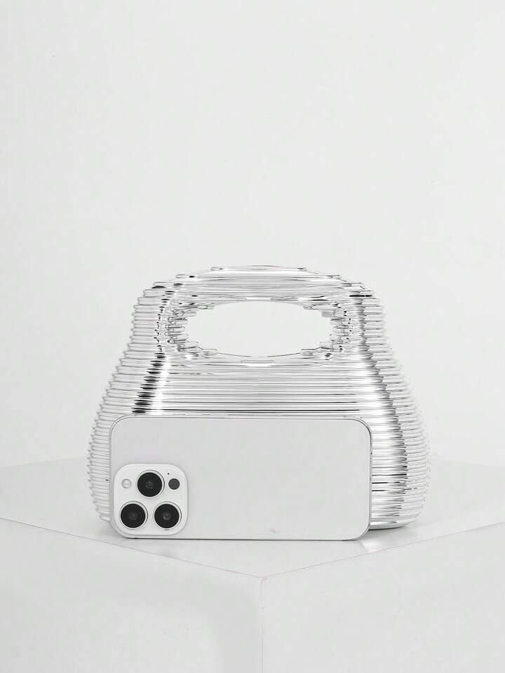 CM-BGS223024 Women Trendy Seoul Style Acrylic Striped Design Minimalist Handbag - Silver