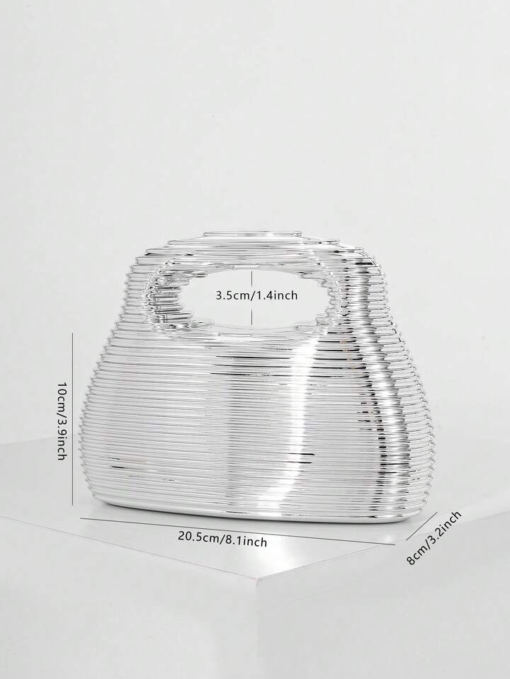 CM-BGS223024 Women Trendy Seoul Style Acrylic Striped Design Minimalist Handbag - Silver