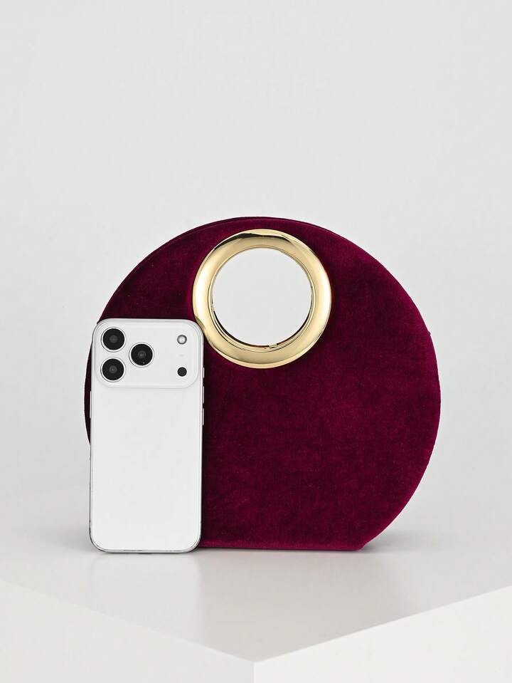 CM-BGS968111 Women Trendy Seoul Style Double Handle Velvet Clutch Bag - Burgundy