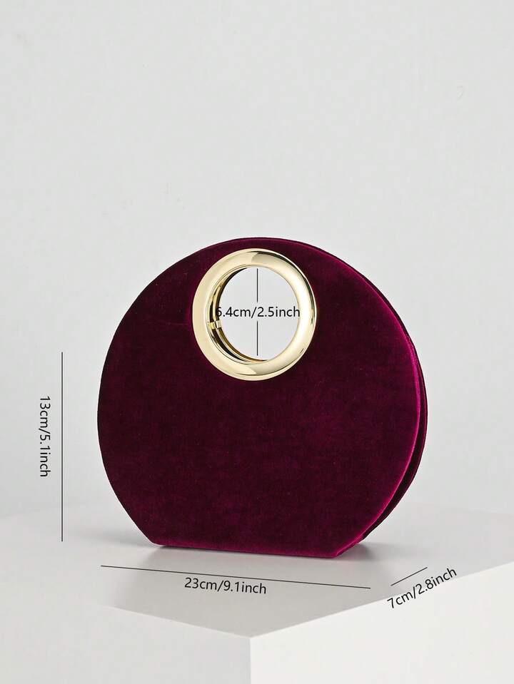 CM-BGS968111 Women Trendy Seoul Style Double Handle Velvet Clutch Bag - Burgundy