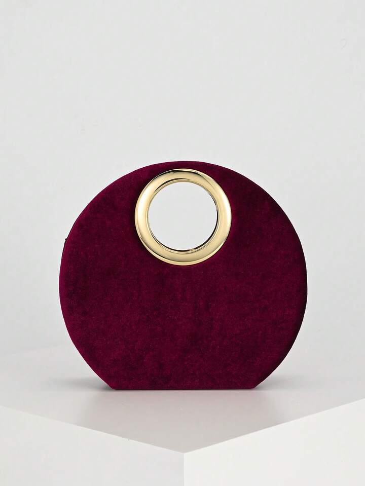CM-BGS968111 Women Trendy Seoul Style Double Handle Velvet Clutch Bag - Burgundy