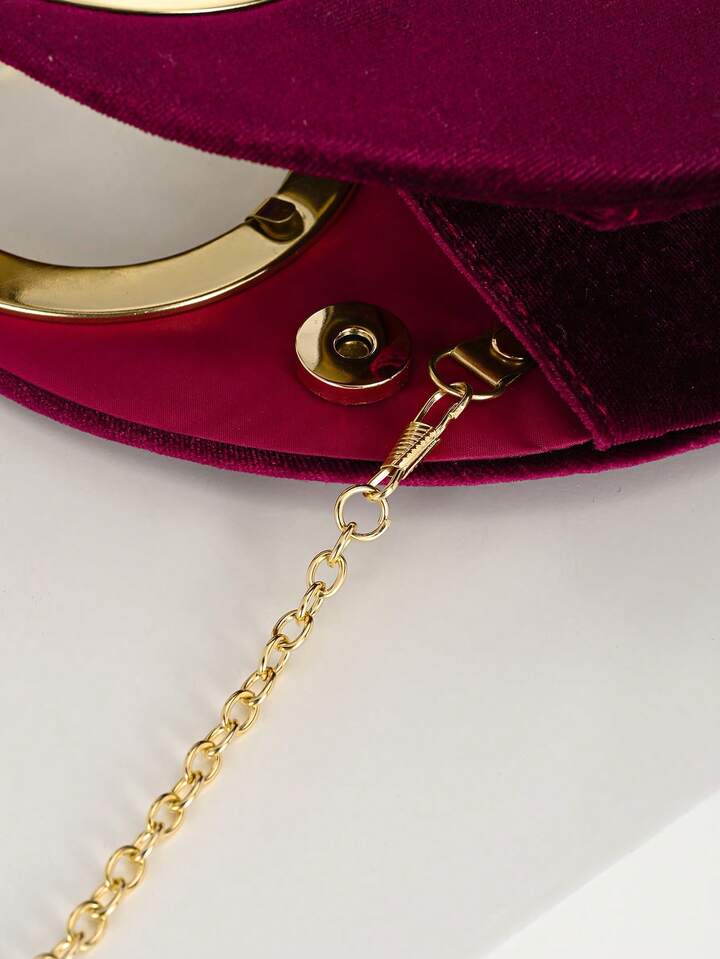CM-BGS968111 Women Trendy Seoul Style Double Handle Velvet Clutch Bag - Burgundy
