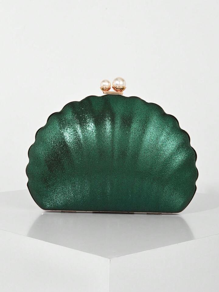 CM-BGS558353 Women Trendy Seoul Style PU Shell-Shaped Box Clutch Bag With Dual Pearls - Green