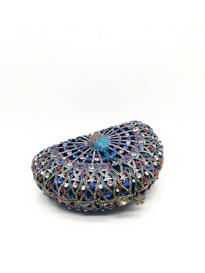 CM-BGS345274 Women Trendy Seoul Style Peacock Shape Rhinestone Crystal Evening Clutch Bag