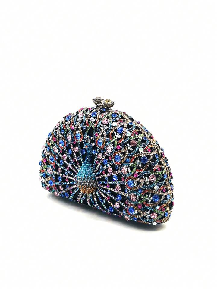 CM-BGS345274 Women Trendy Seoul Style Peacock Shape Rhinestone Crystal Evening Clutch Bag