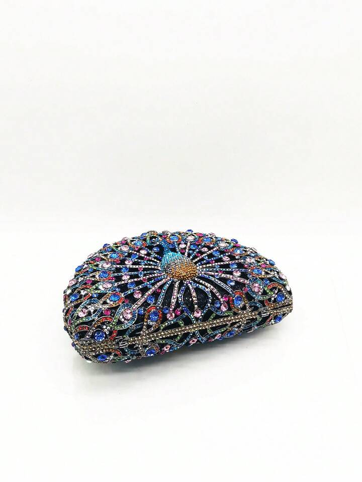 CM-BGS345274 Women Trendy Seoul Style Peacock Shape Rhinestone Crystal Evening Clutch Bag