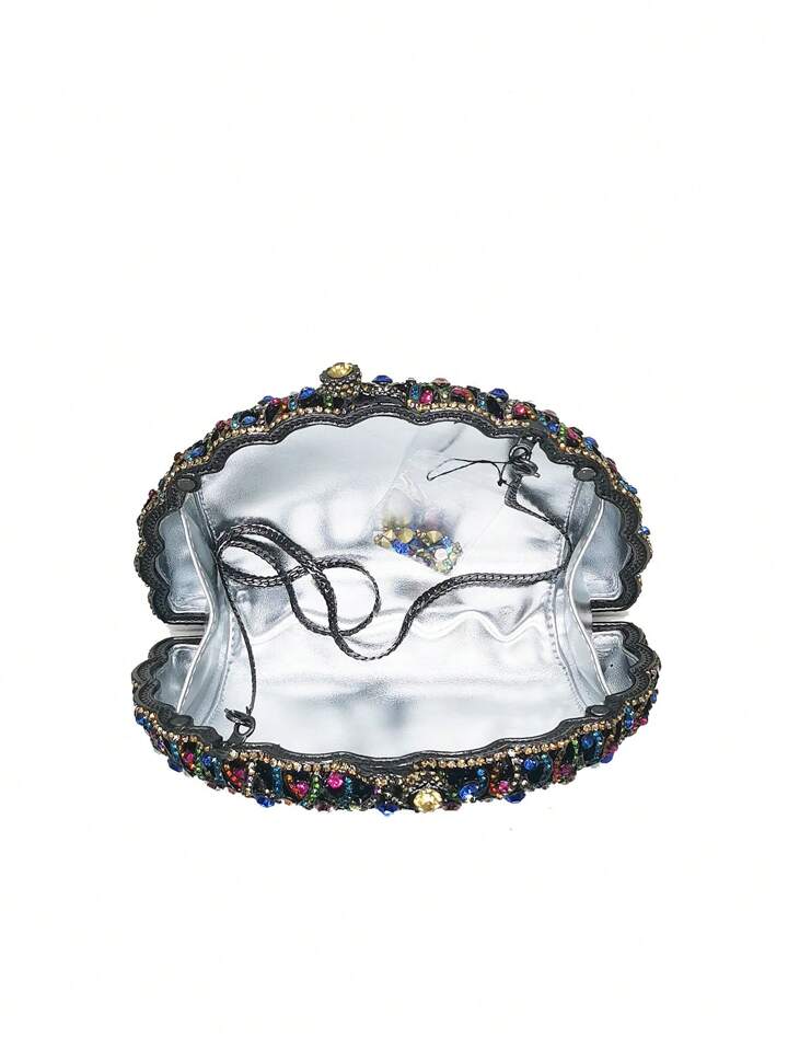 CM-BGS345274 Women Trendy Seoul Style Peacock Shape Rhinestone Crystal Evening Clutch Bag