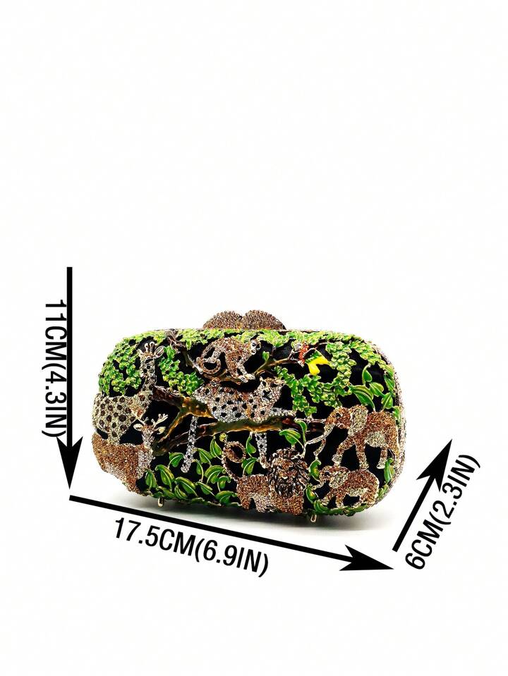 CM-BGS467307 Women Trendy Seoul Style Animal Zoo Design Diamond Crystal Evening Bag - Green