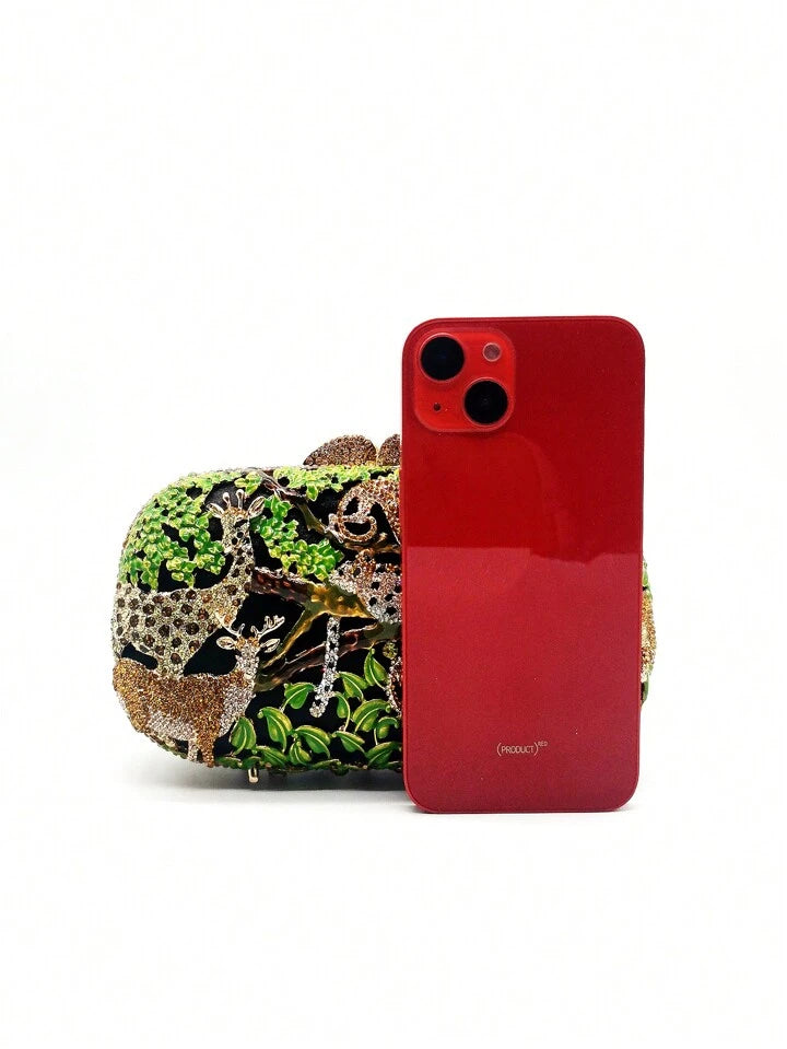 CM-BGS467307 Women Trendy Seoul Style Animal Zoo Design Diamond Crystal Evening Bag - Green