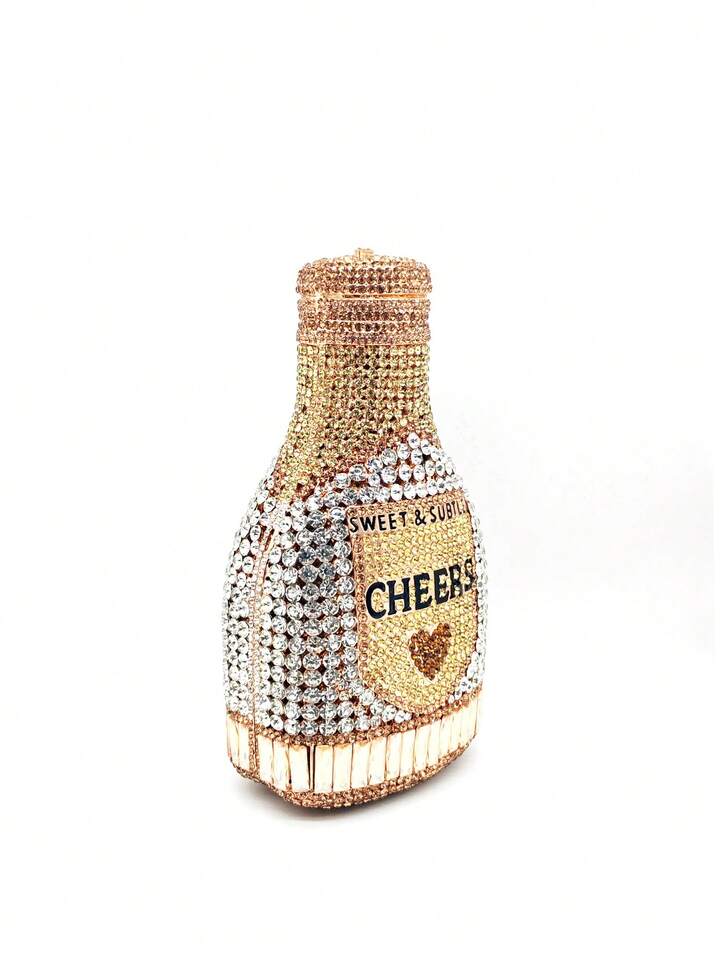 CM-BGS547645 Women Trendy Seoul Style Champagne Bottle Rhinestone Sparkling Crystal Inlaid Evening Purse