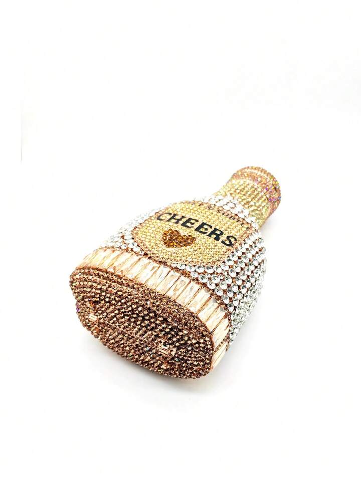 CM-BGS547645 Women Trendy Seoul Style Champagne Bottle Rhinestone Sparkling Crystal Inlaid Evening Purse