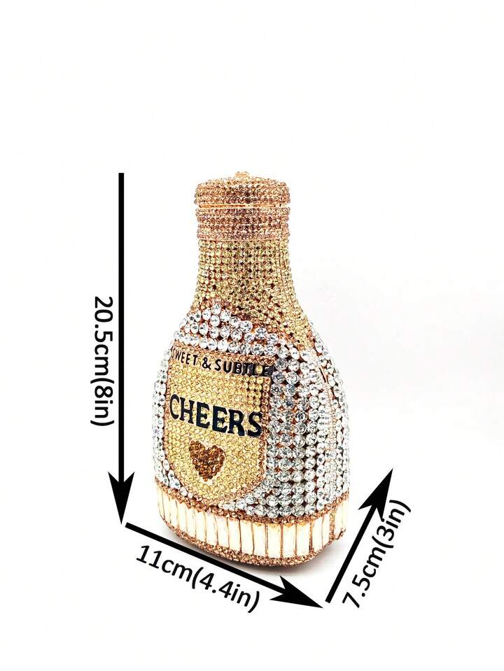 CM-BGS547645 Women Trendy Seoul Style Champagne Bottle Rhinestone Sparkling Crystal Inlaid Evening Purse