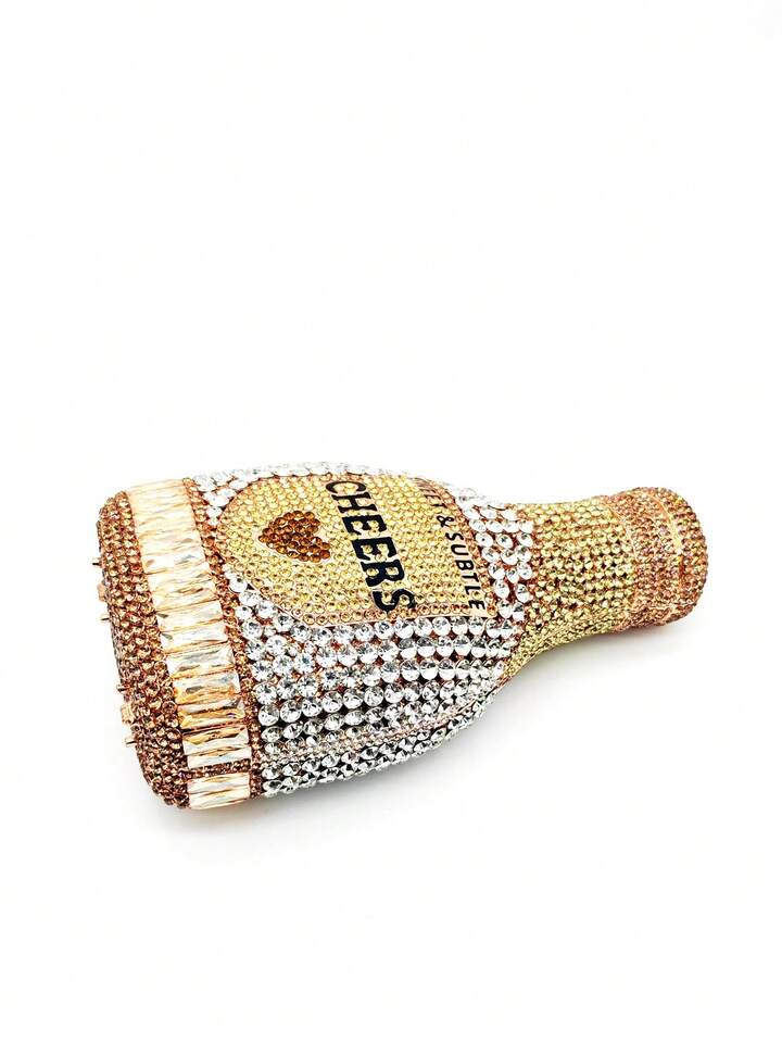 CM-BGS547645 Women Trendy Seoul Style Champagne Bottle Rhinestone Sparkling Crystal Inlaid Evening Purse