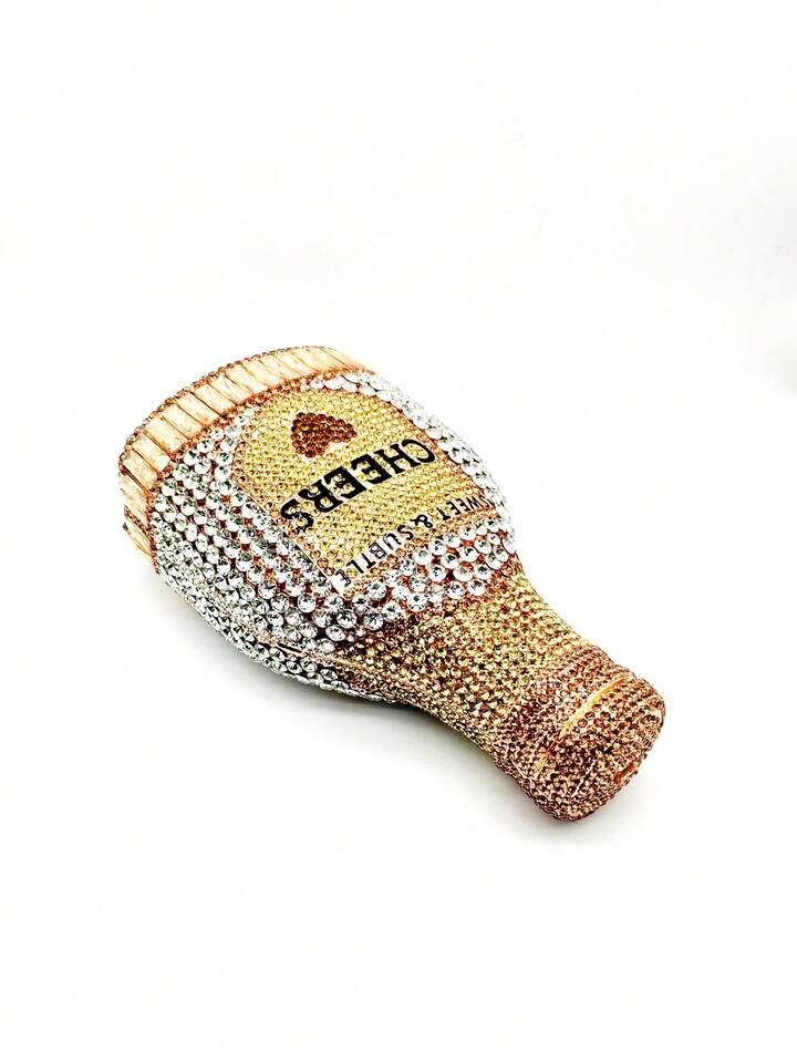 CM-BGS547645 Women Trendy Seoul Style Champagne Bottle Rhinestone Sparkling Crystal Inlaid Evening Purse