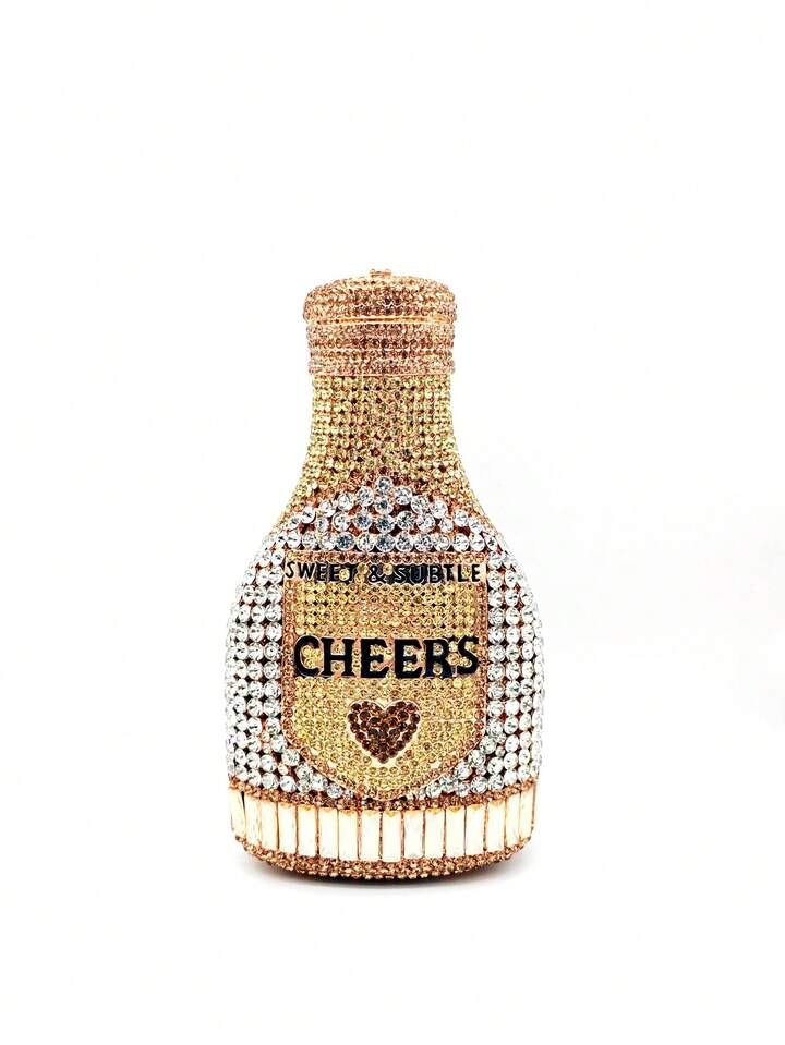 CM-BGS547645 Women Trendy Seoul Style Champagne Bottle Rhinestone Sparkling Crystal Inlaid Evening Purse