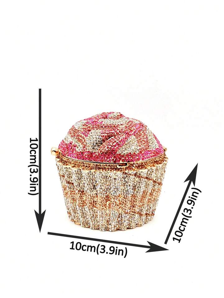 CM-BGS714011 Women Trendy Seoul Style Diamond Cupcake Design Crystal Clutch Bag With Metal Chain - Baby Pink