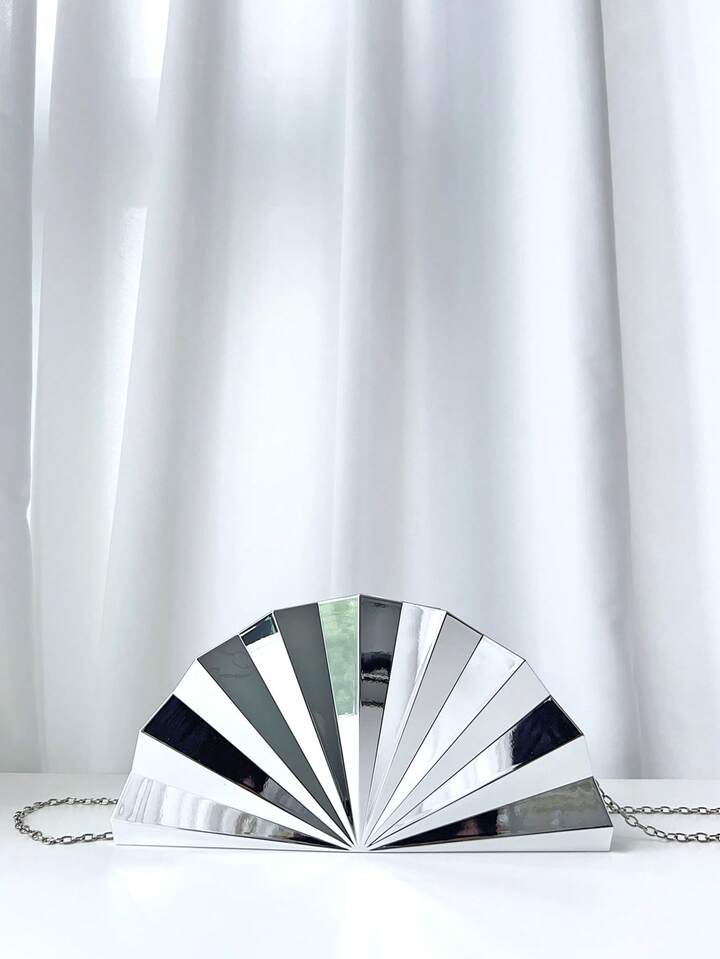 CM-BGS512469 Women Trendy Seoul Style Metallic Striped Asymmetric Clutch Bag - Silver