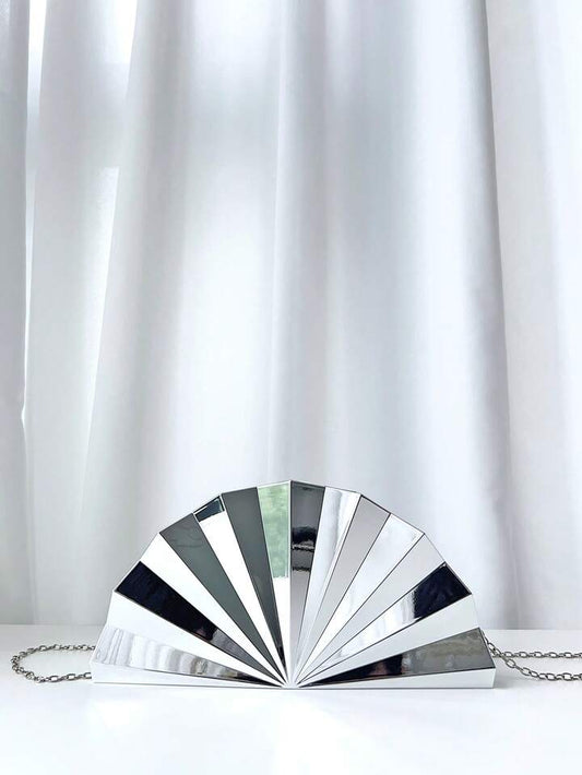 CM-BGS512469 Women Trendy Seoul Style Metallic Striped Asymmetric Clutch Bag - Silver